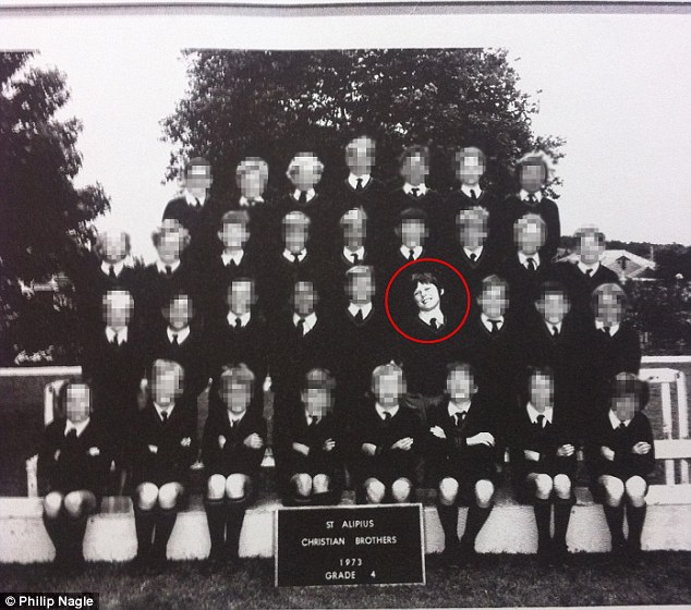Philip Nagle (circled) claims 12 out of the 33 of pupils in the photograph went on to commit suicide because of the sexual abuse that took place at the school